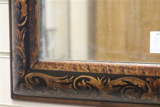 A William and Mary marquetry inlaid cushion frame mirror, H.61cm